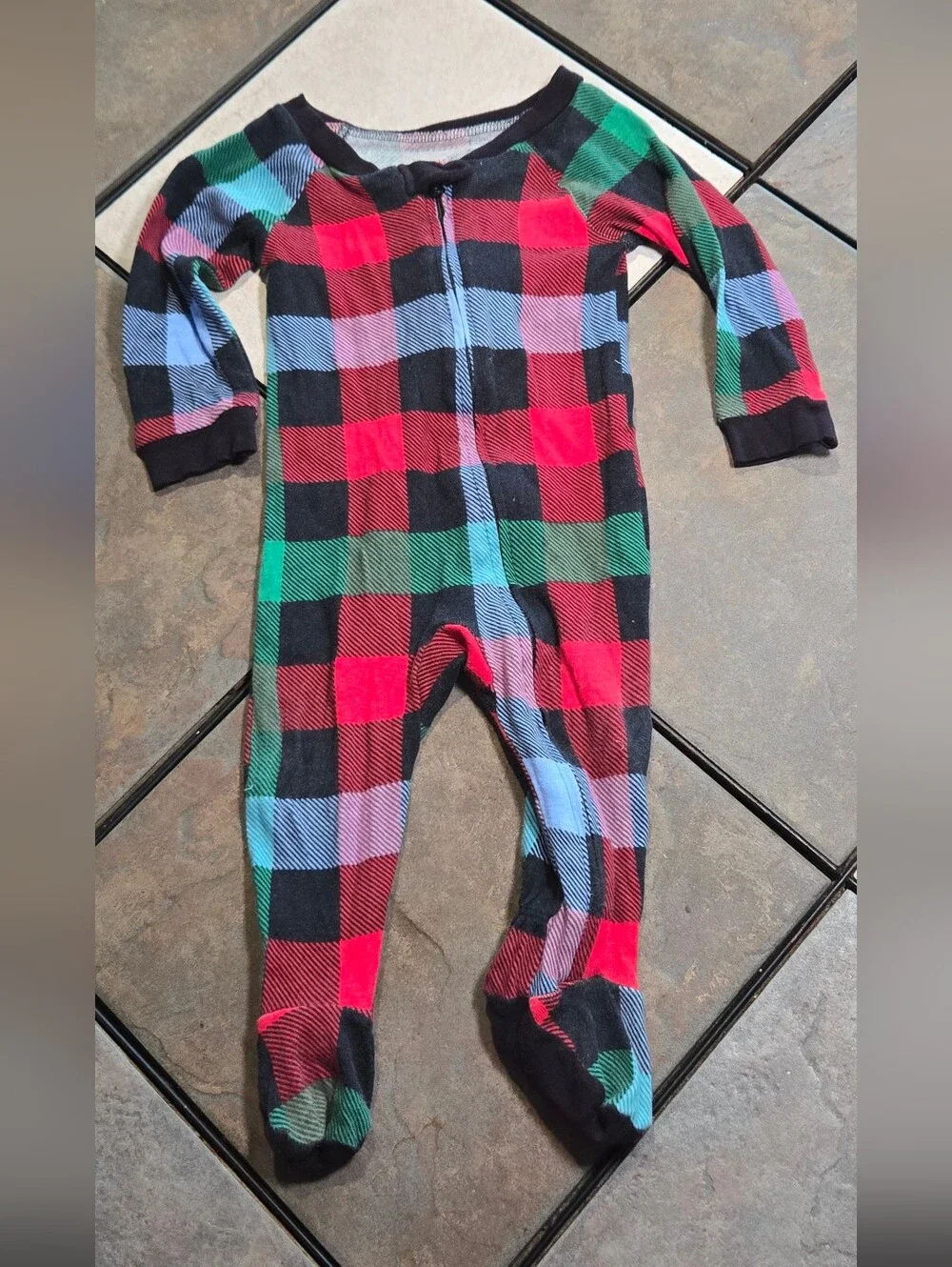 Wondershop Family Plaid Footed Pajamas 6-9 Months Red Black Christmas Sleeper